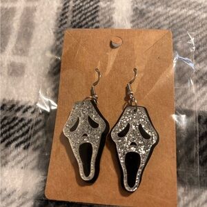 Silver and Black Ghost Face Earrings